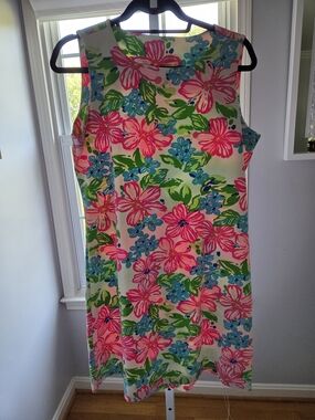 MAHI GOLD Pink & Blue Floral Midi Shift Dress